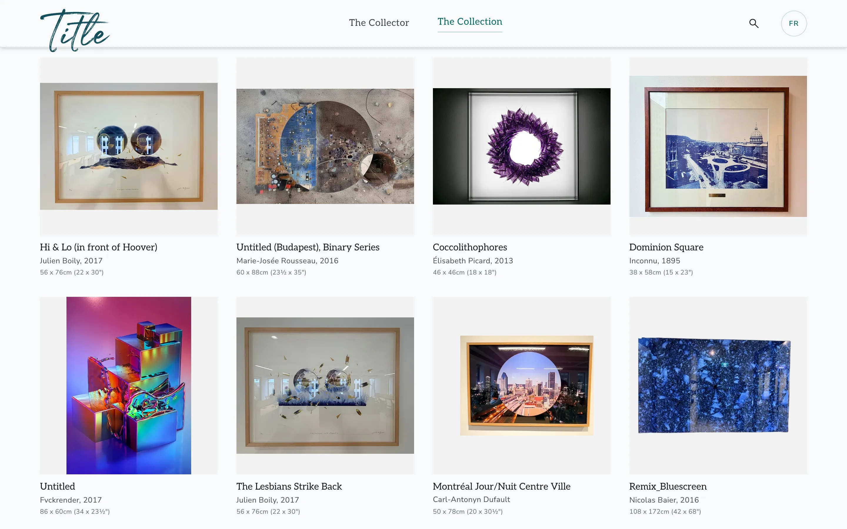 The Finance Montréal digital showroom: works from the collection, each with its own page.