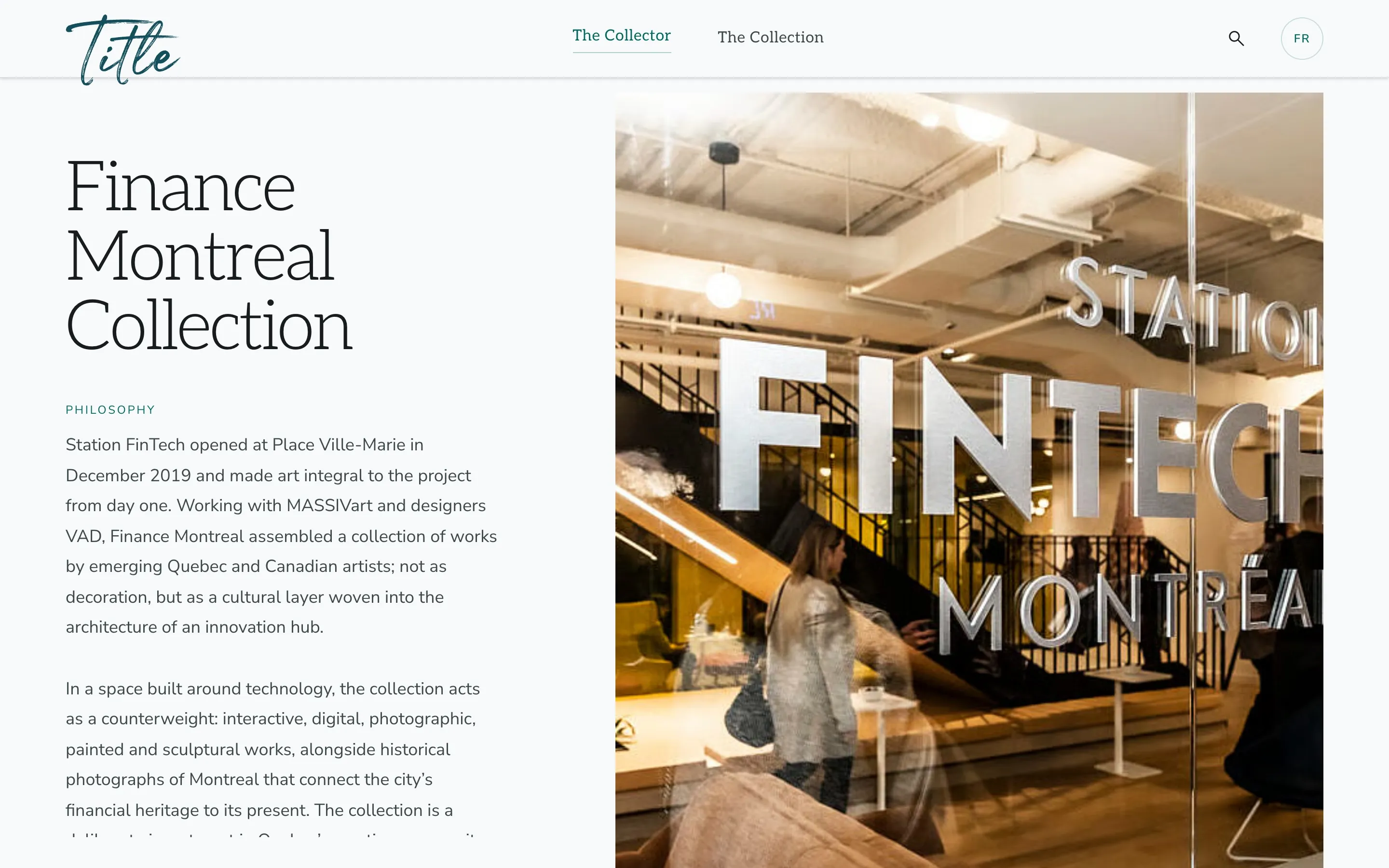 The opening page of the Finance Montréal showroom.